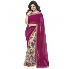 SareeShop Women Chiffon Pink Saree With Attached blouse Piece(AaishaPink_PINK_FreeSize)